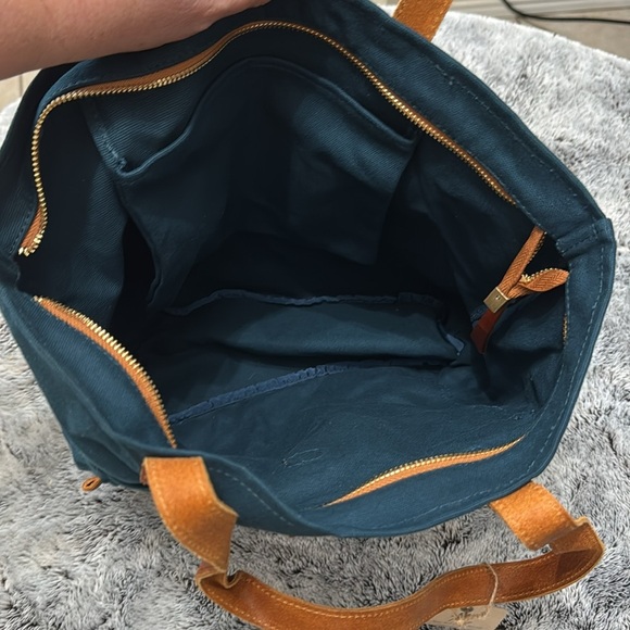 NWT MW Most Wanted Canvas Tote With Leather Straps Deep Teal Blue Color Pockets - Picture 5 of 9
